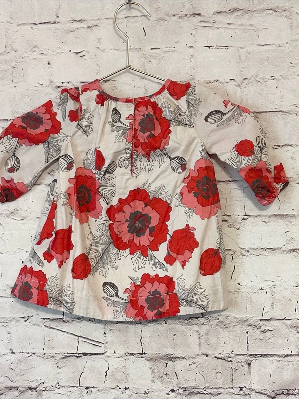 Baby GAP Girls Floral Long-Sleeve Top - White with Red Flowers